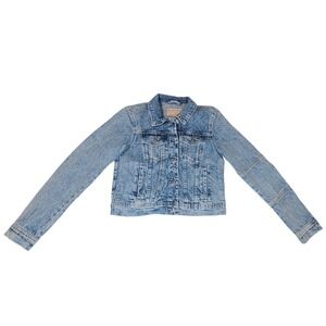 Free People We The Free Acid Wash Denim Trucker Jacket Blue XS NEW